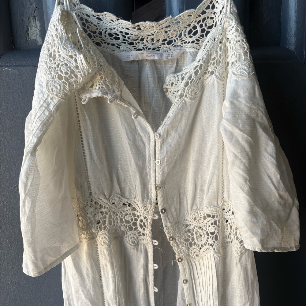 Zara Trafaluc Fall Winter Collection Womens Tunic Long Top White XS